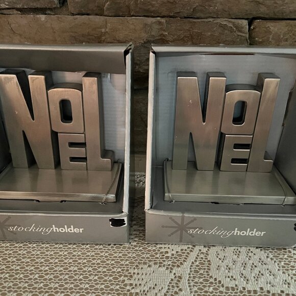 (2) NIB Silver Tone NOEL Target Brand Stocking Holders Made of Heavy Metal - Picture 3 of 4